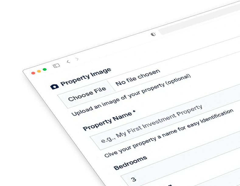 Property information form screenshot showing input fields for property details